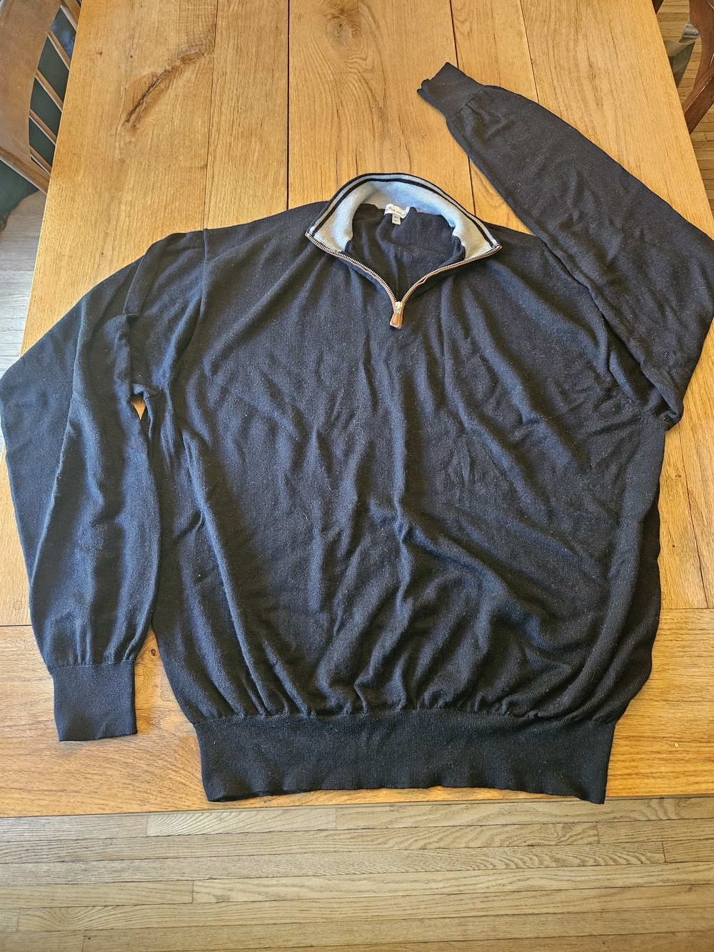 Peter Millar Black Quarter-Zip Sweater with Contrast Collar